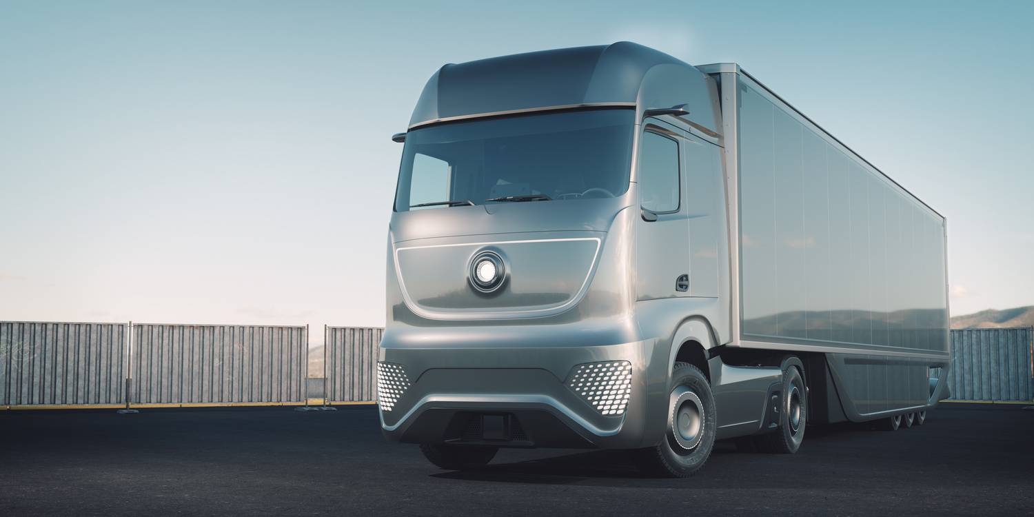 3D rendering of a brand-less generic concept truck. Electric autonomous truck